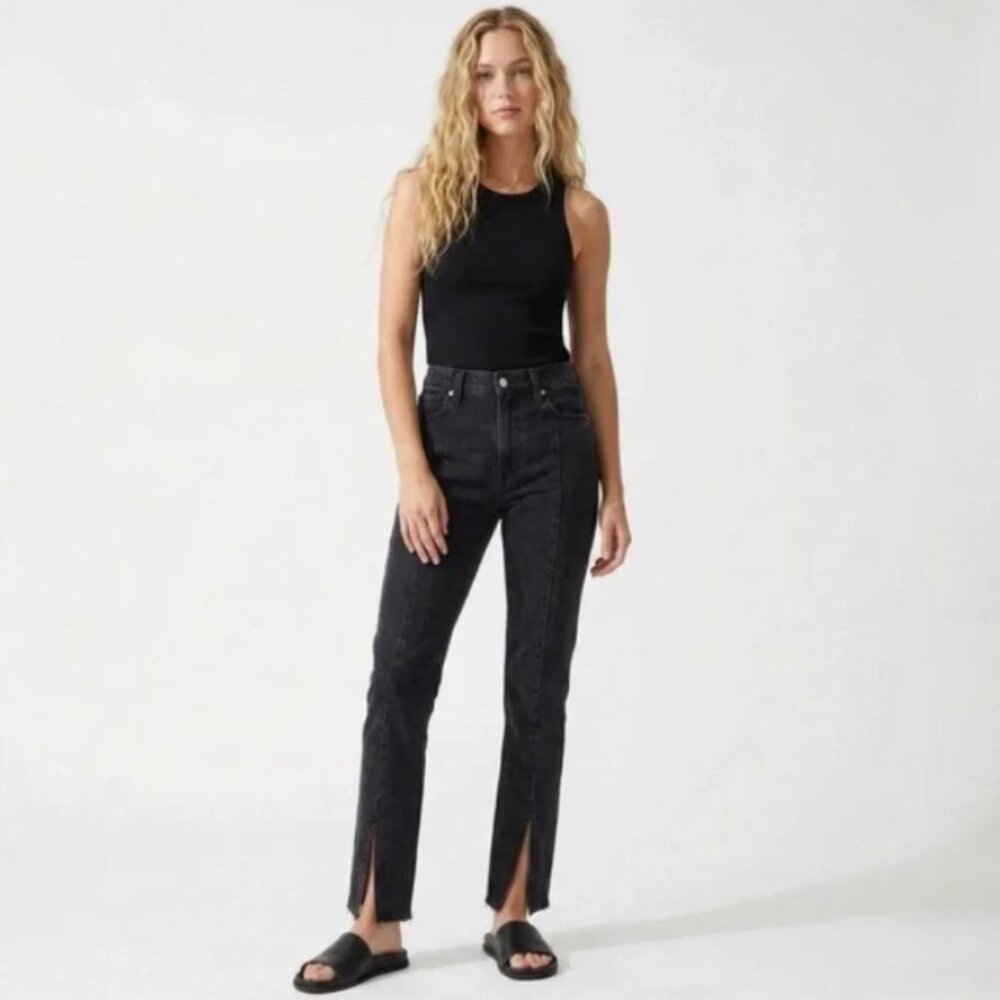 Abercrombie & Fitch The Skinny High Rise Black Jeans 28 | 6L Split Raw Hem Denim